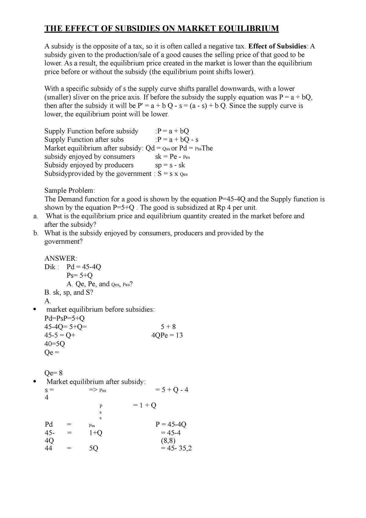 THE Effect OF Subsidies ON Market Equilibrium - THE EFFECT OF SUBSIDIES ...