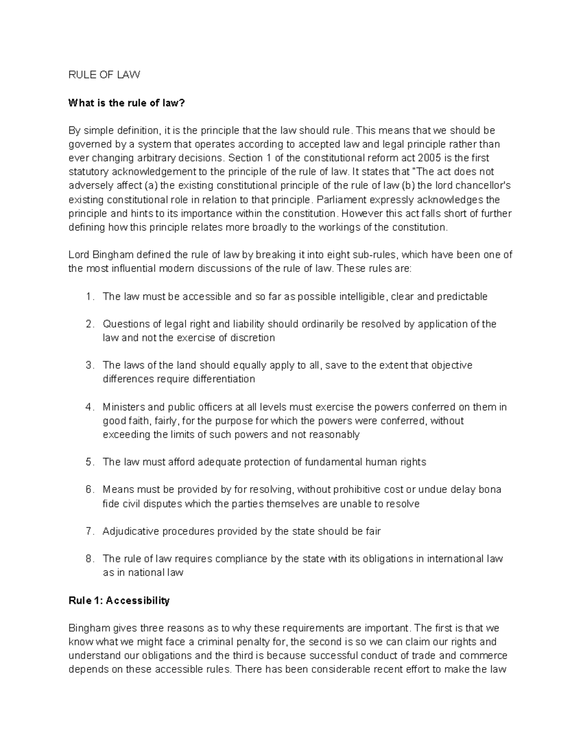 Rule of Law Summary - RULE OF LAW What is the rule of law? By simple ...