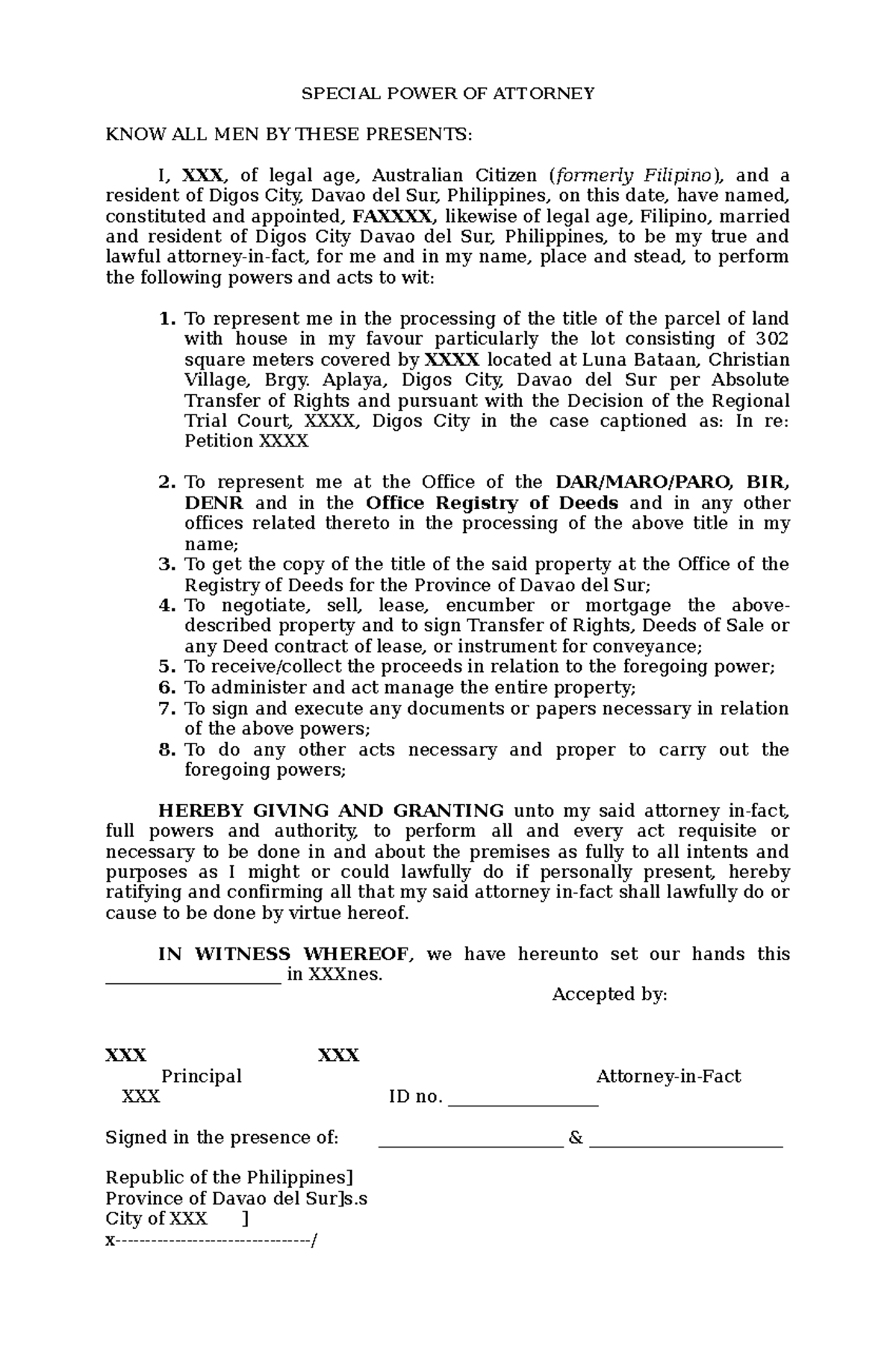 SPA Dia1 - Please Give much description of Special power of Attorney to ...