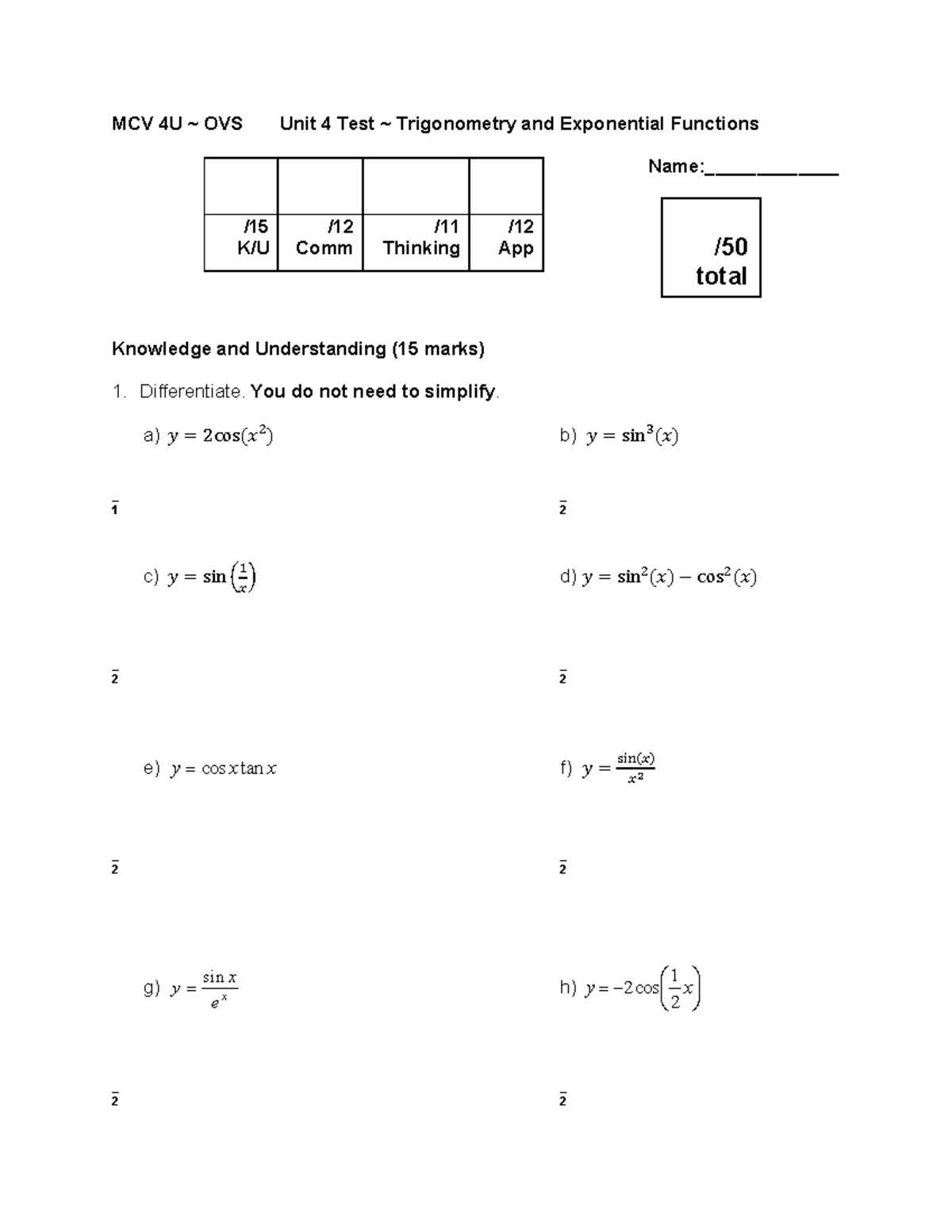 MCV 4U Unit 4 Test B Trig And Exp Functions - MCV 4U ~ OVS Unit 4 Test ...