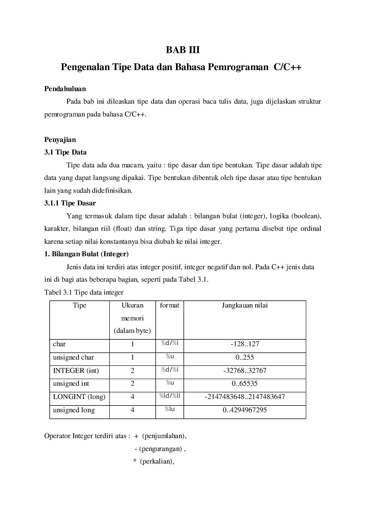 Modul 3 - BAB III Pengenalan Tipe Data Dan Bahasa Pemrograman C/C++ ...