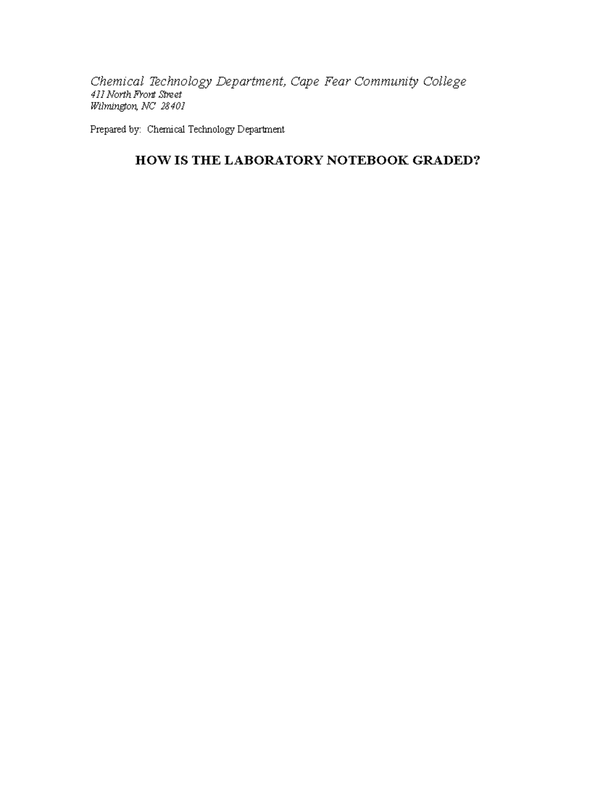 Lab Notebook Example - Dr. Kinsey - Chemical Technology Department ...
