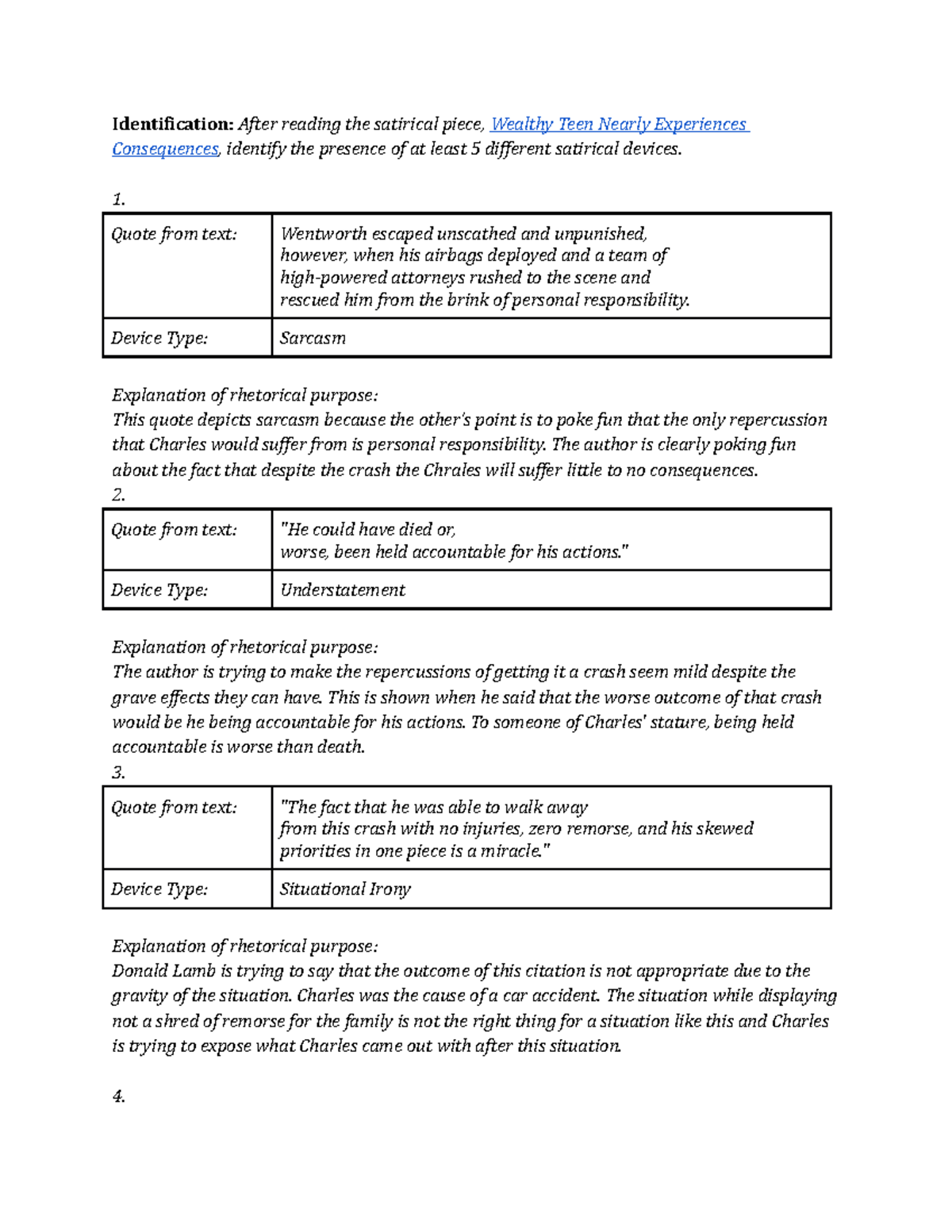 Satirical Analysis - Identification: After reading the satirical piece