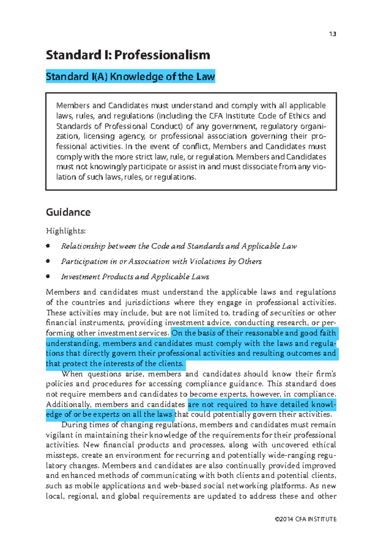 CFA - Standards - 1A Knowledge Of Law - 13 Standard I: Professionalism ...