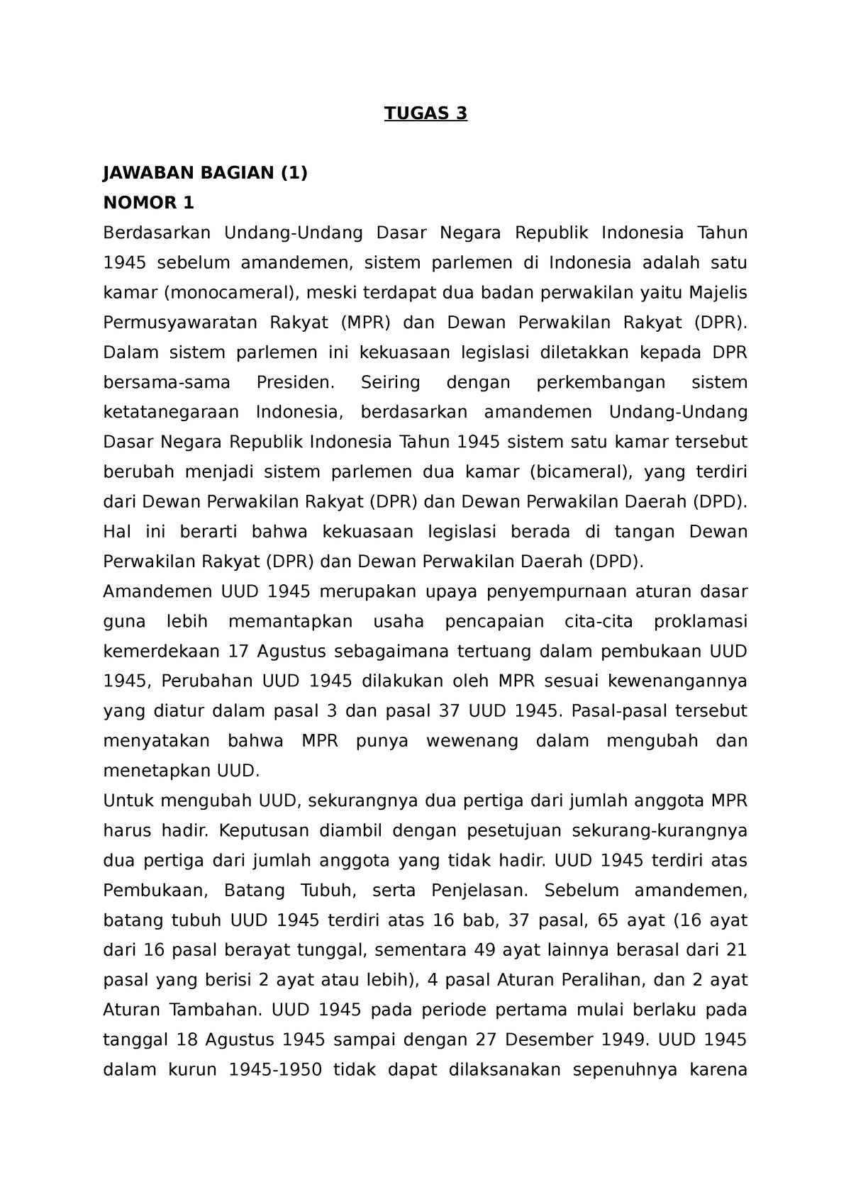 Tugas 3 Hukum Tata Negara - TUGAS 3 JAWABAN BAGIAN (1) NOMOR 1 ...