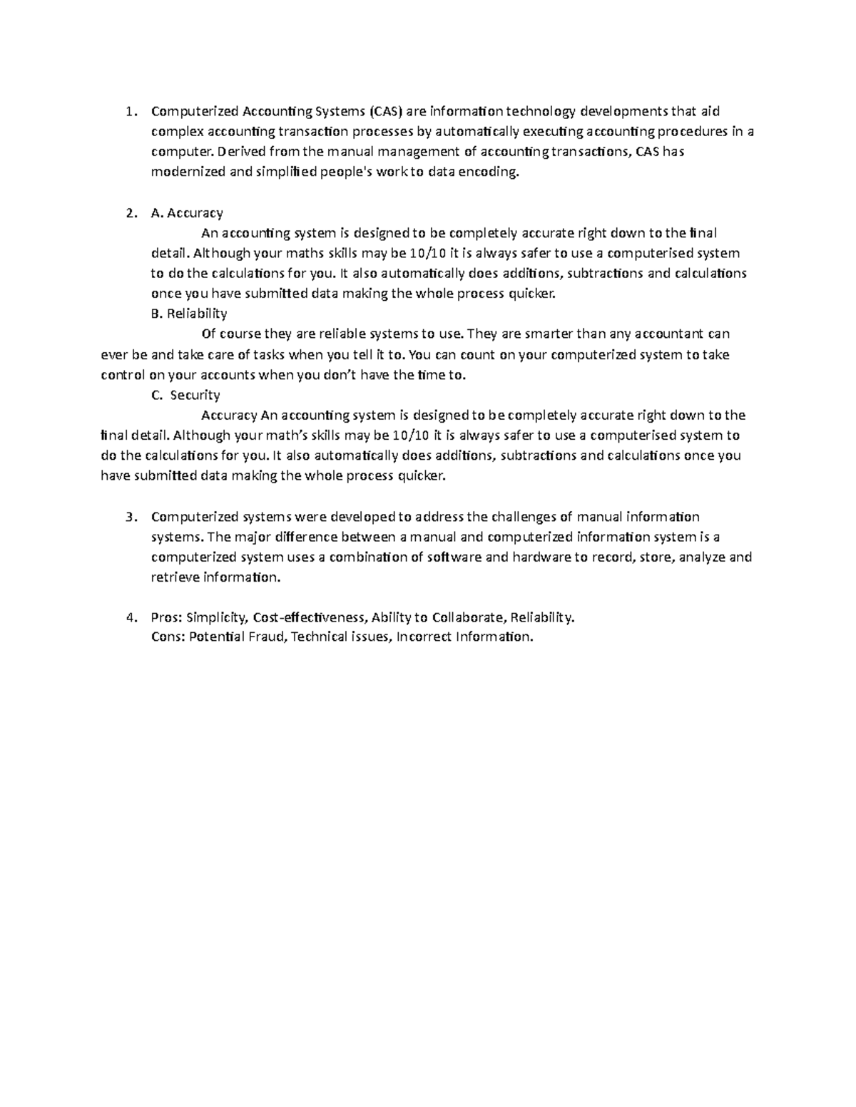 Computerized Accounting Systems Exam - Computerized Accounting Systems ...