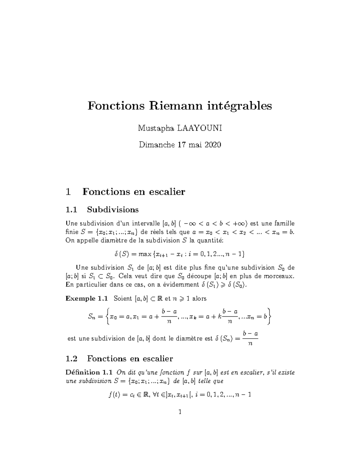 Chap1 Fonctions Riemann Integrables Fonctions Riemann Int Egrables Chap1 Fonctions Riemann Integrables Fonctions Riemann Int Egrables
