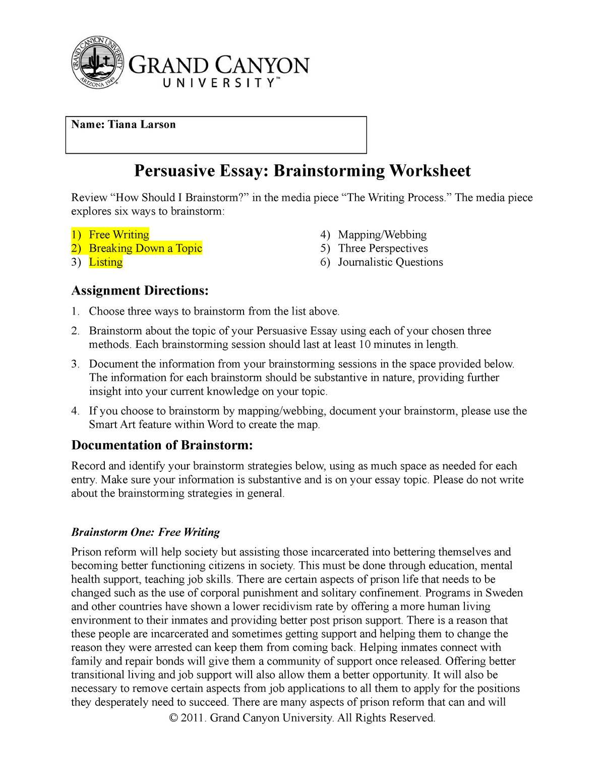 college essay brainstorming worksheet