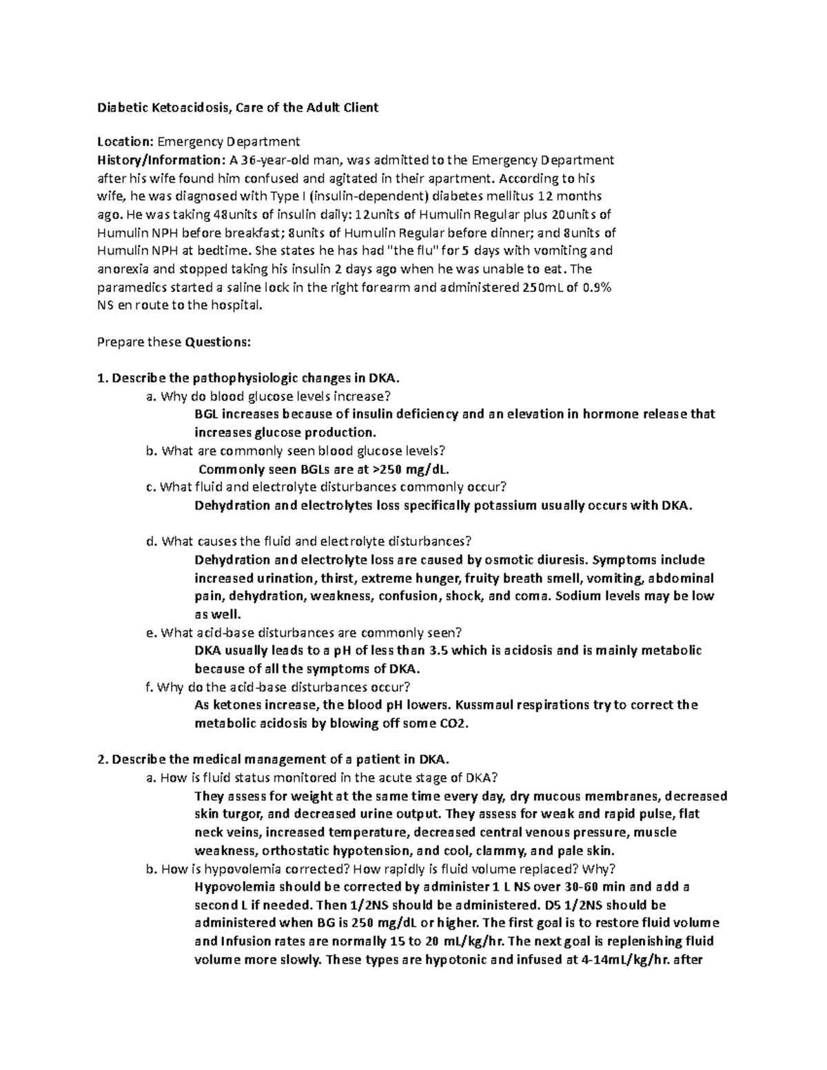 Simulation - DKA - Assignment - Diabetic Ketoacidosis, Care of the ...