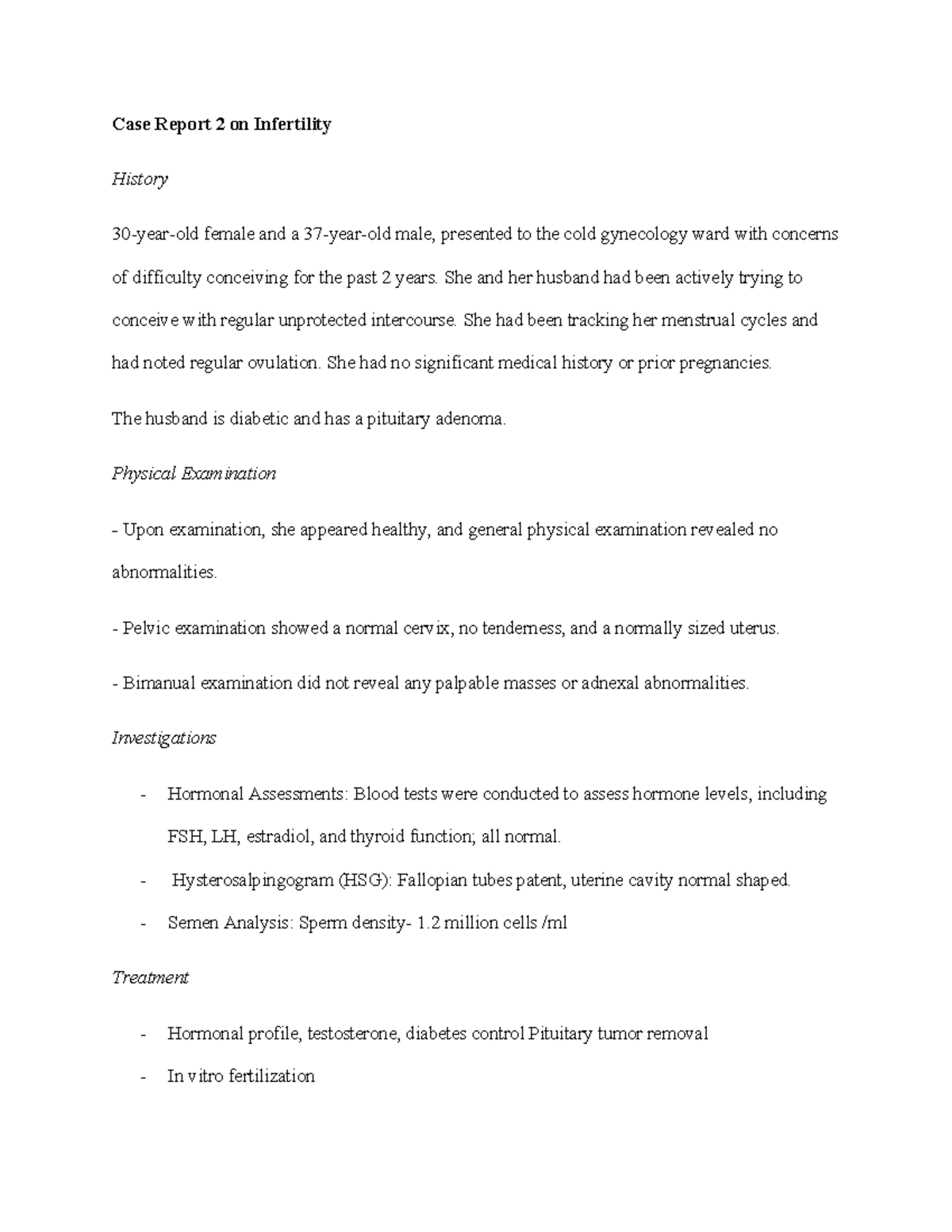 Case Report 2 on Infertility - Case Report 2 on Infertility History 30 ...