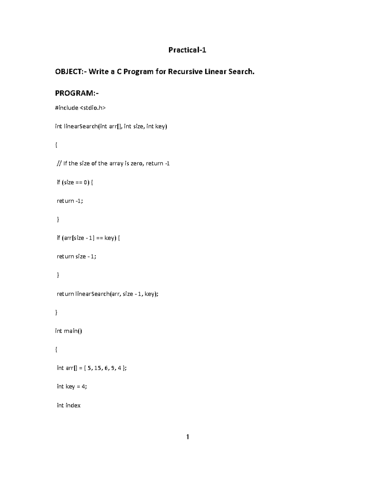 EXP 1 - Experiment 1 of daa - Practical- OBJECT:- Write a C Program for ...