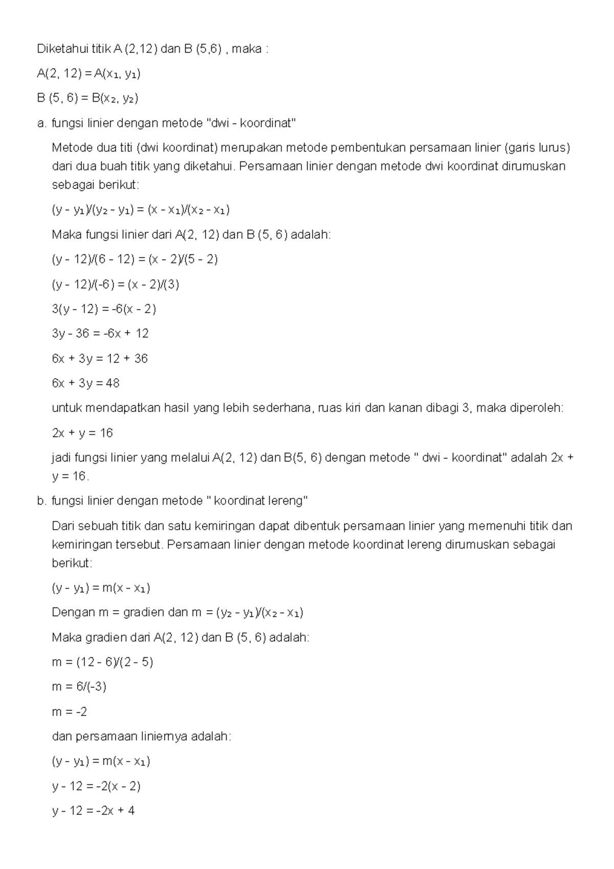 Tugas 1 - Diketahui Titik A (2,12) Dan B (5,6) , Maka : A(2, 12) = A(x₁ ...