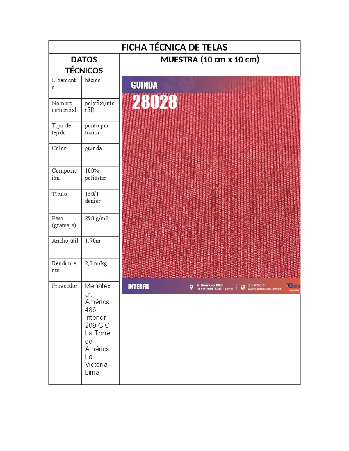 Trabajo para tela - ficha tecnica de tela - FICHA TÉCNICA DE TELAS ...