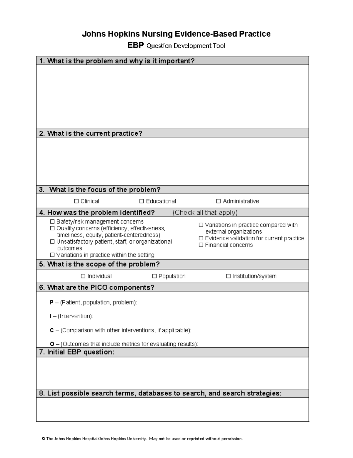 EBP Question Development Tool - Johns Hopkins Nursing Evidence-Based ...