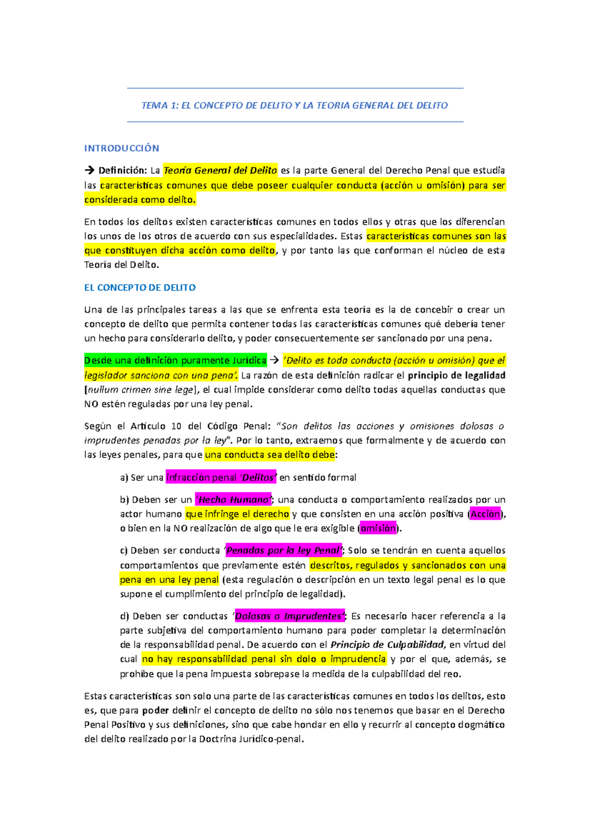 Tema 1. El Concepto De Delito Y La Teoria General Del Delito - TEMA 1 ...