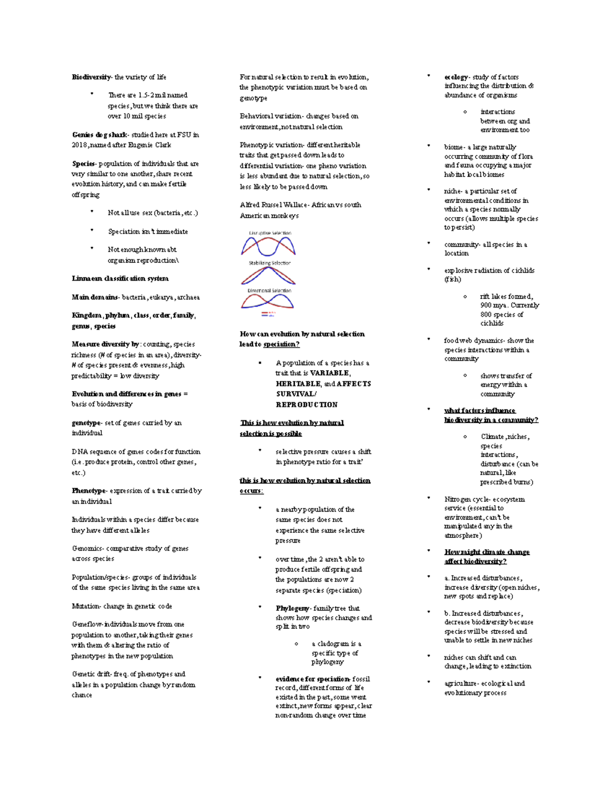 Biodiversity cheat sheet - Biodiversity- the variety of life - There ...