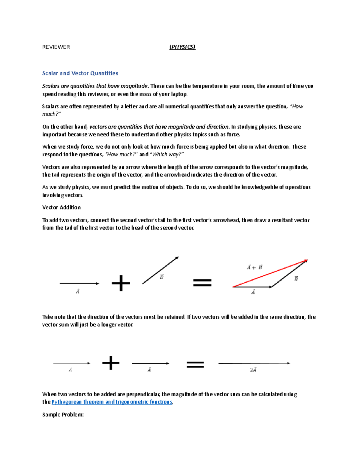 ( Physics) Reviewer - REVIEWER (PHYSICS) Scalar and Vector Quantities ...