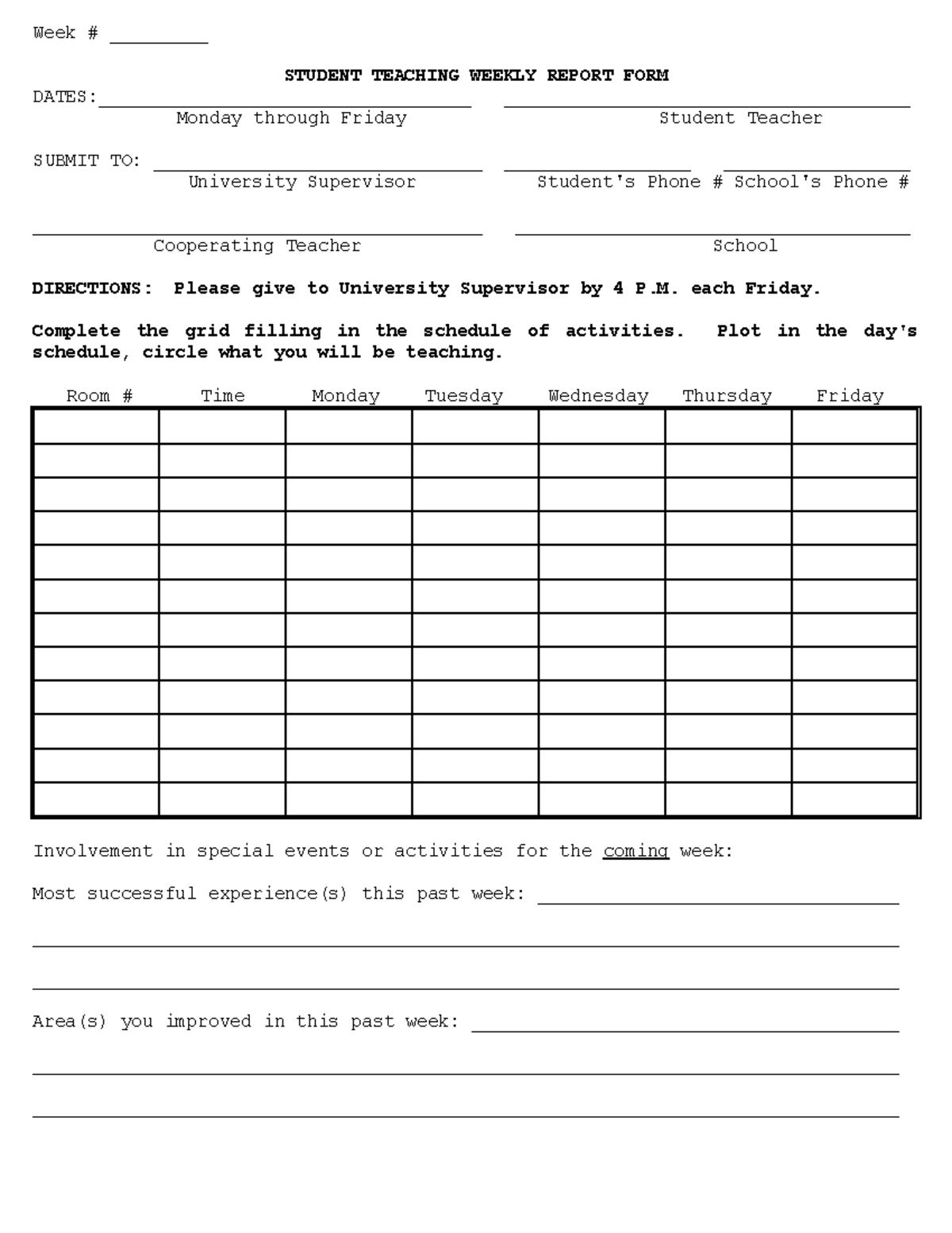 Weekly - Week # _________ STUDENT TEACHING WEEKLY REPORT FORM - Studocu
