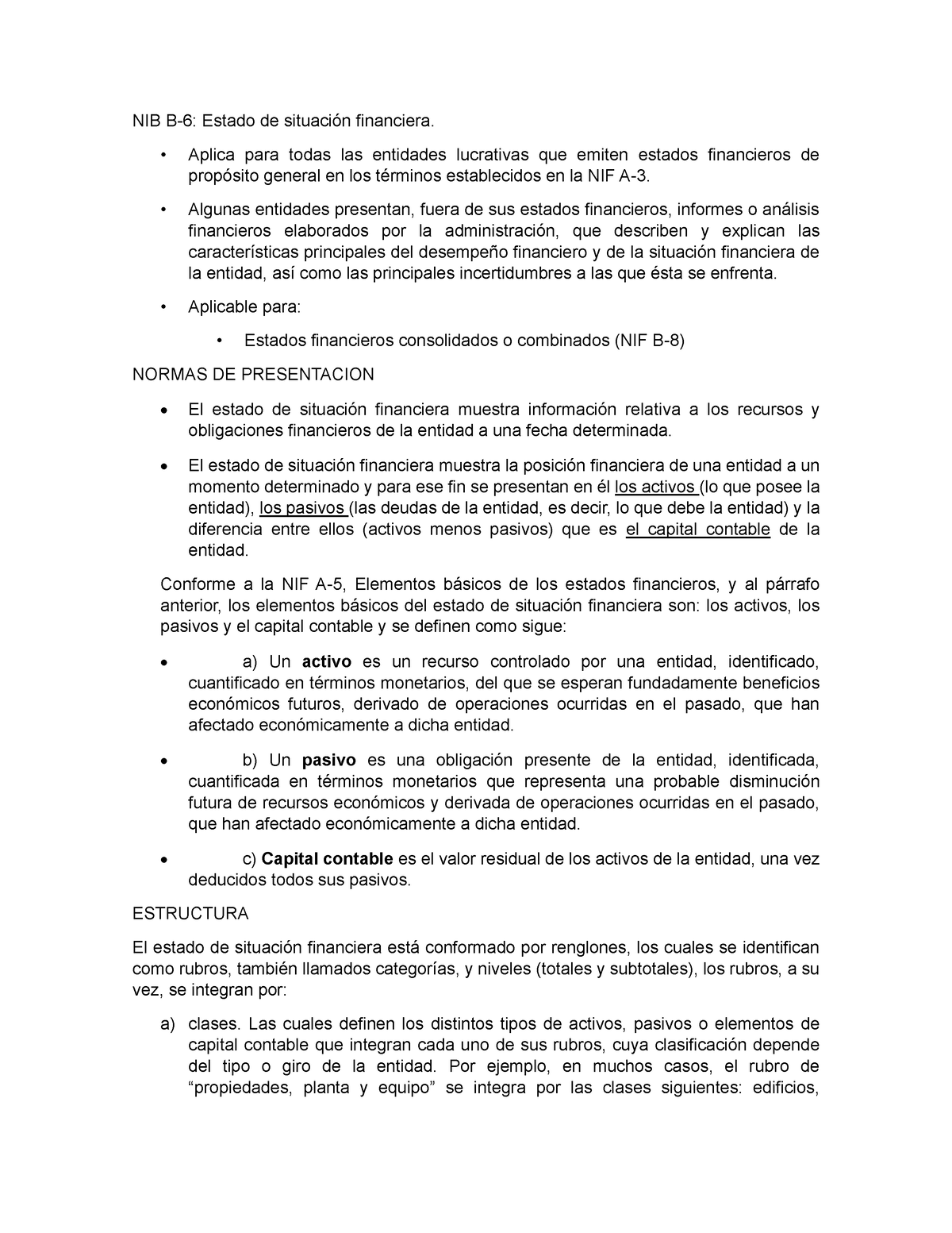 NIF B - NIF - NIB B-6: Estado De Situación Financiera. - Aplica Para ...