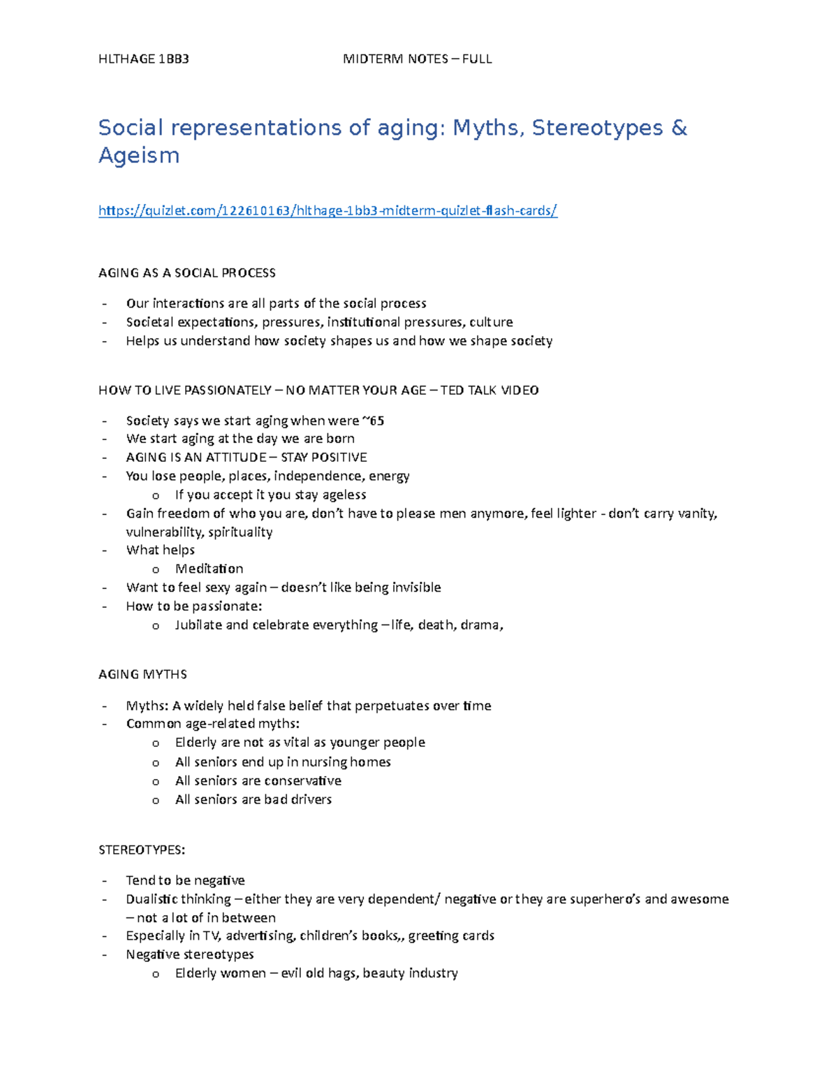 Midterm Full Document of all notes - 1BB3 - Social representations of ...