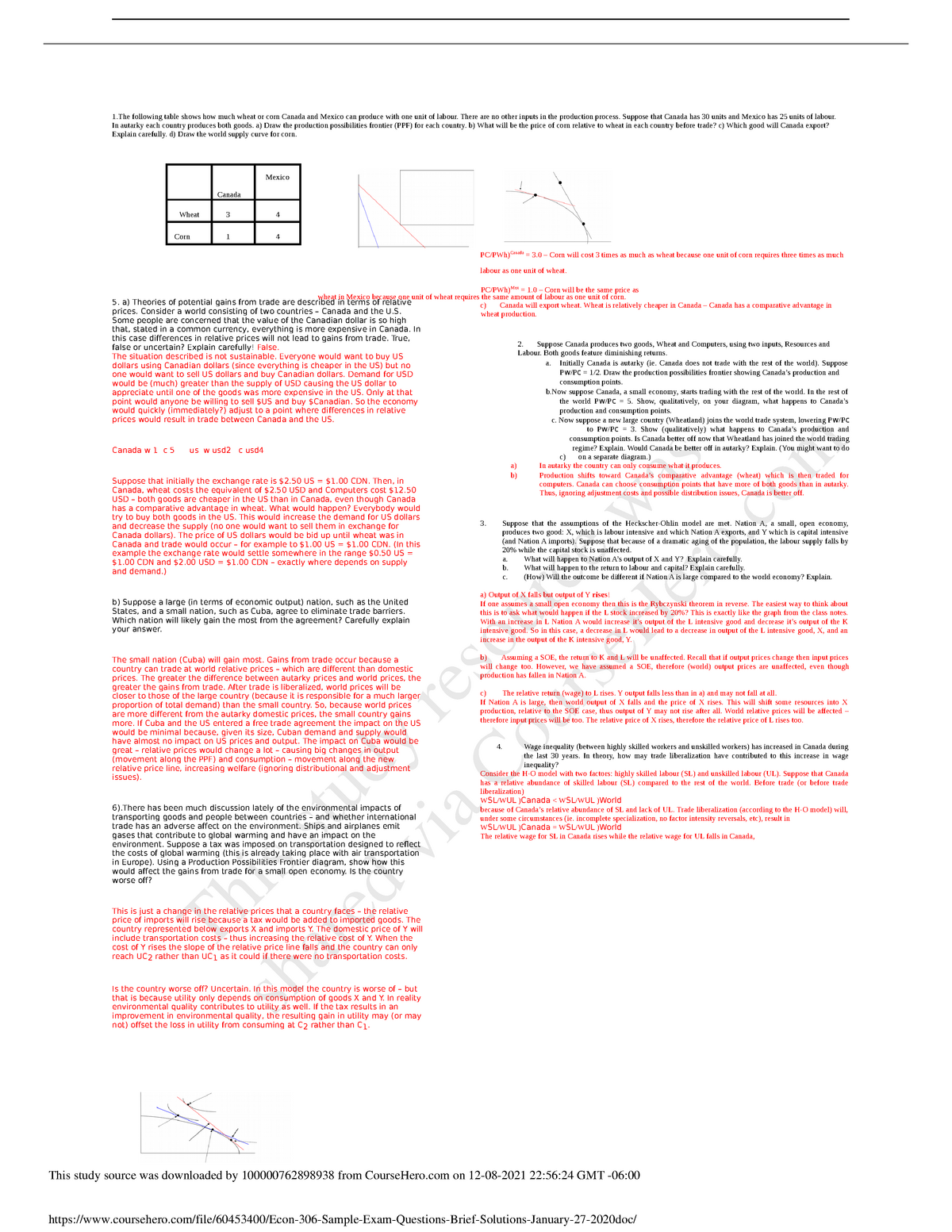 Econ 306 Sample Exam Questions Brief Solutions January 27 2020 - - StuDocu