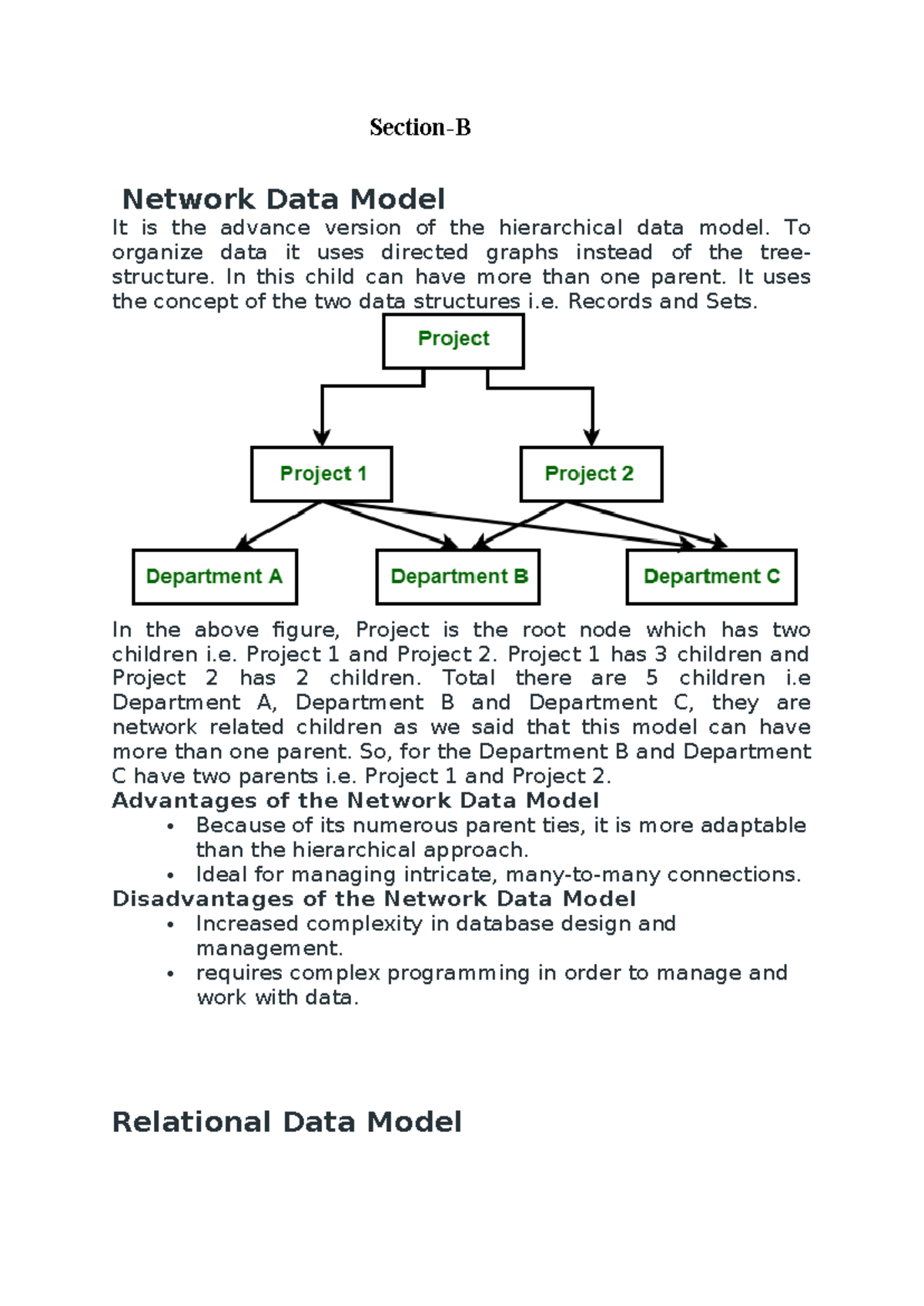 Dbms paper y - Section-B Network Data Model It is the advance version ...