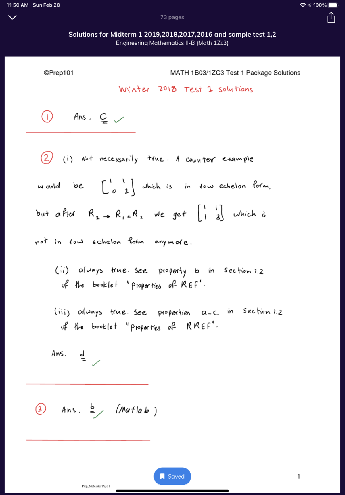 2018 Solutions To Mid Term Practice Test - Math 1B03 - Studocu