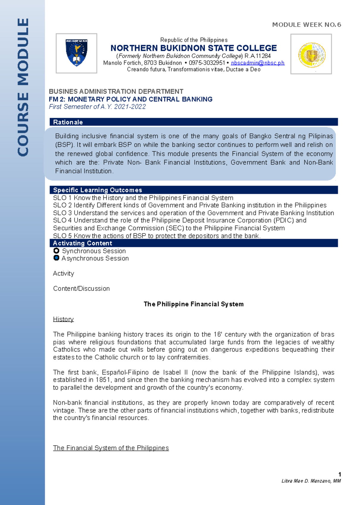 Course Module 6 FM 2 - Dijxjxkak - BUSINES ADMINISTRATION DEPARTMENT FM ...