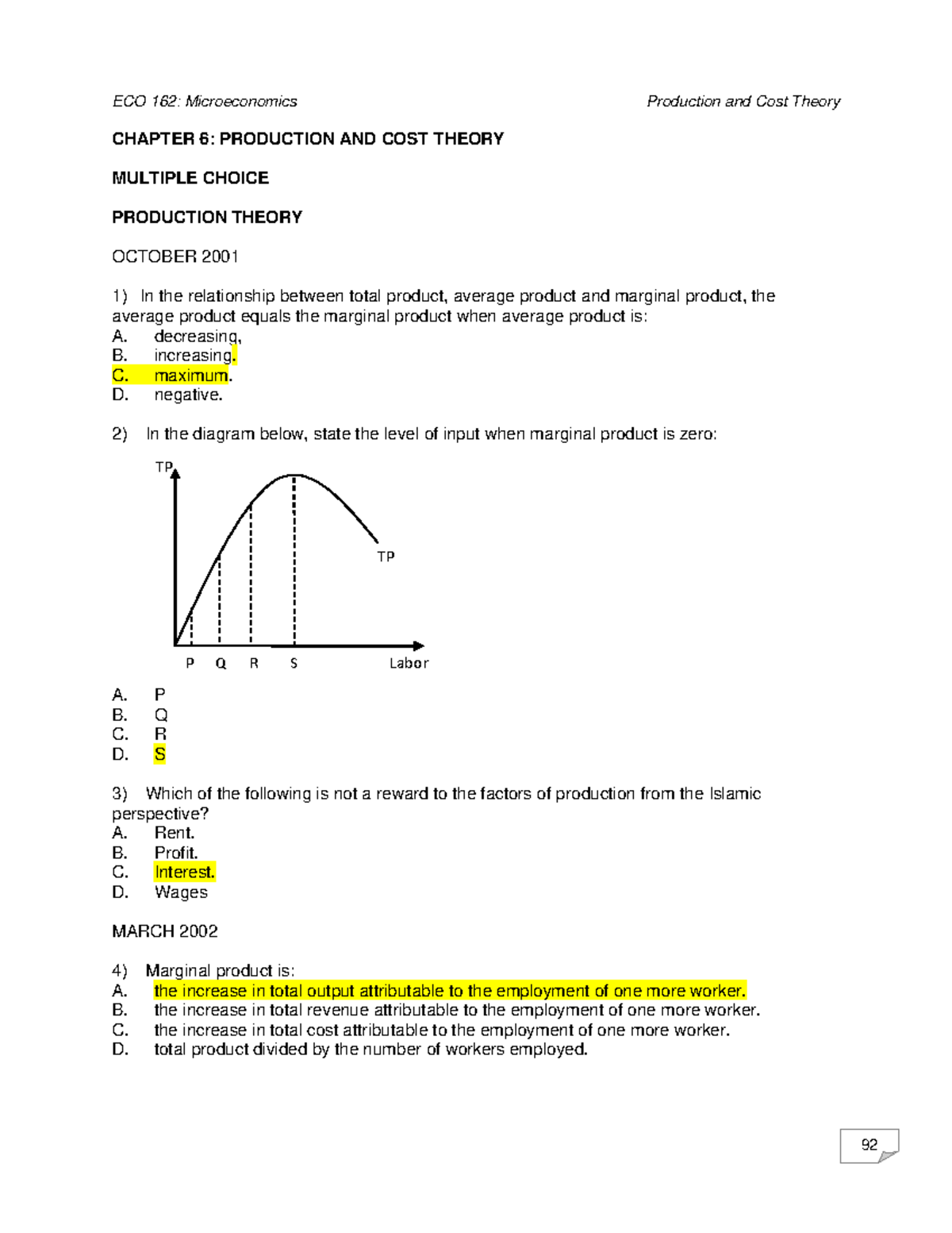 Jawapan Theory OF Production - CHAPTER 6: PRODUCTION AND COST THEORY ...