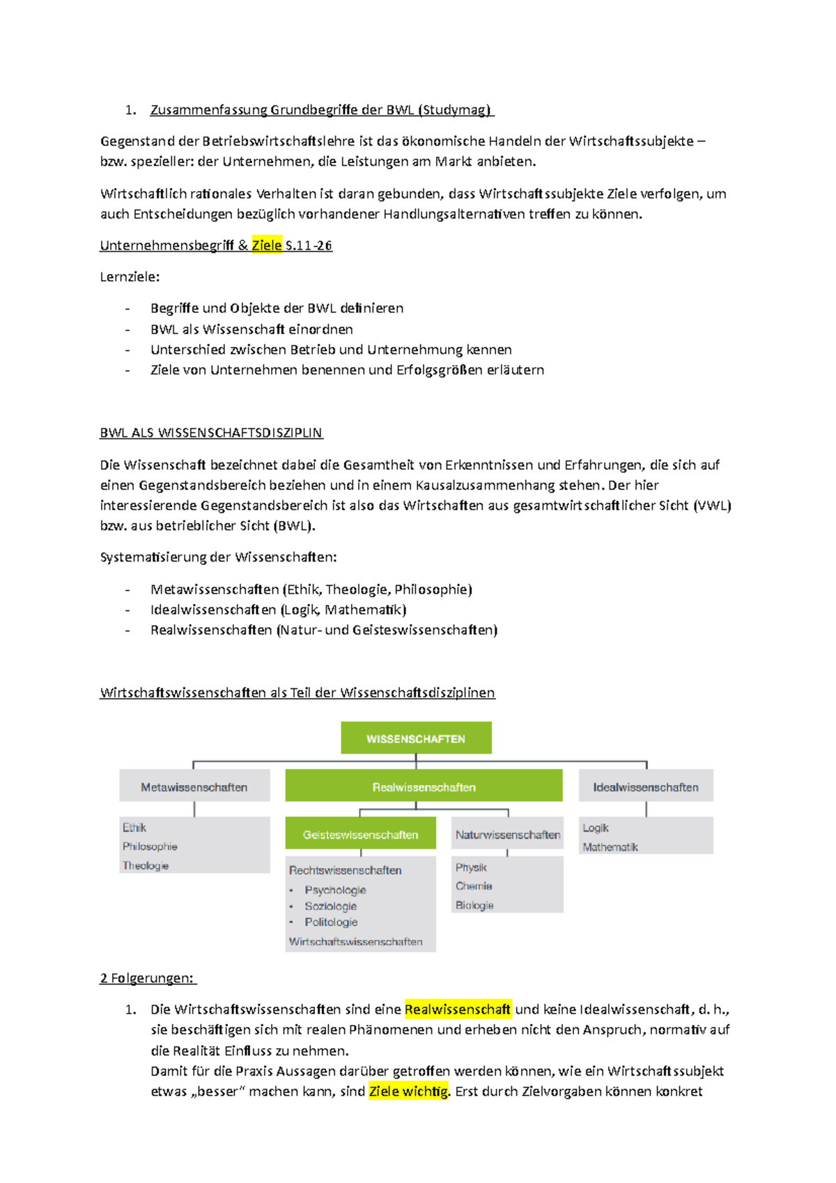 1 Zusammenfassung Studymag Grundbegriffe Der BWL - Zusammenfassung ...