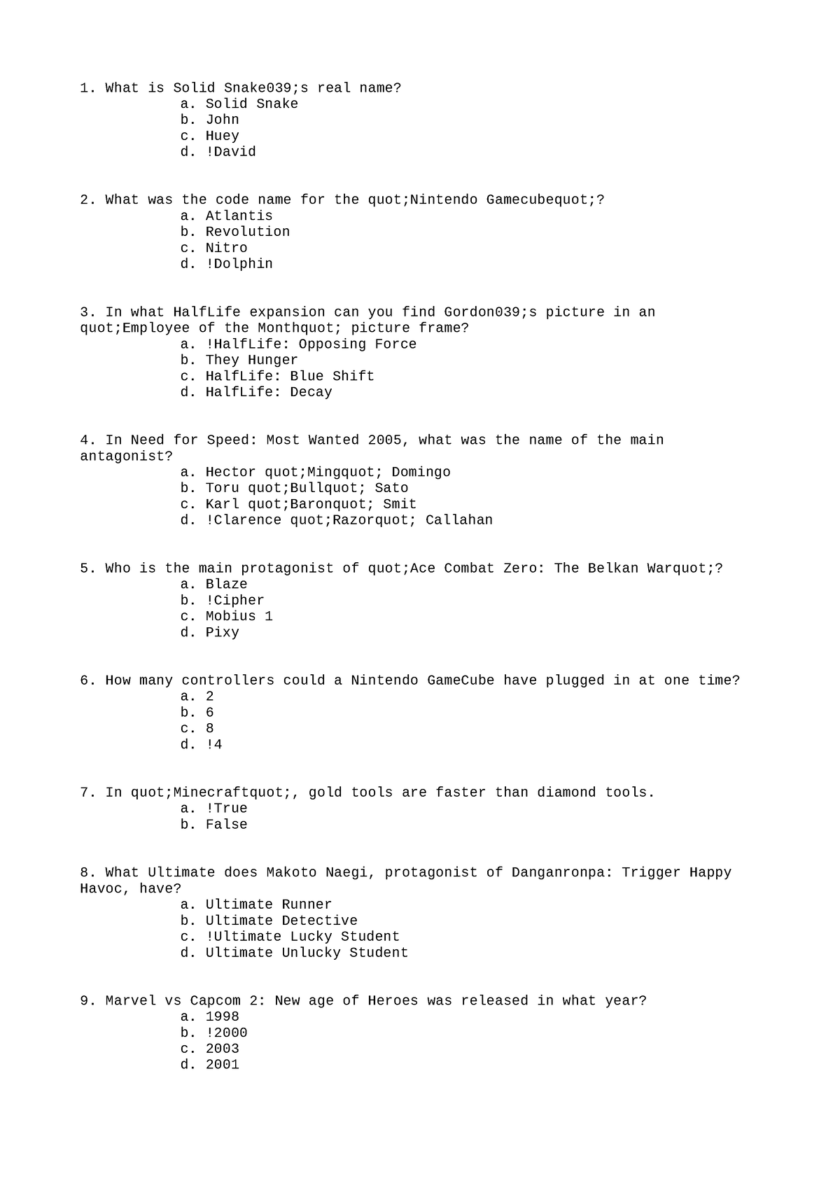 CHEM218 Test Spring 2019 4 - What is Solid Snake039;s real name? a ...