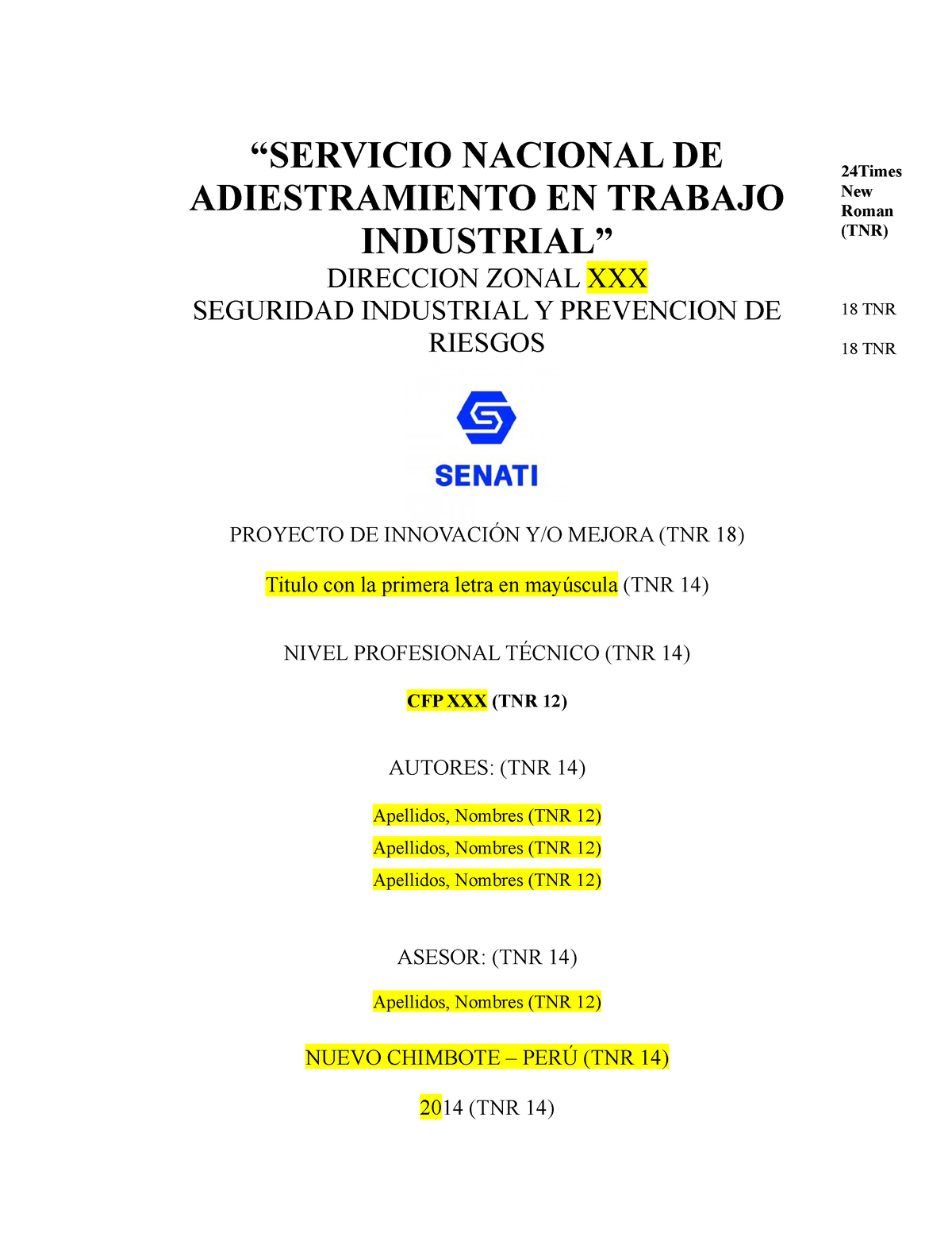 Estructura De Proyecto De Innovacion Senati - “SERVICIO NACIONAL DE ...