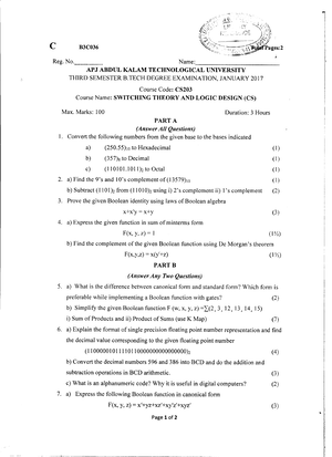 2018 Dec. CS203-E-1 - Switching theory question paper - C R3925 Pages ...