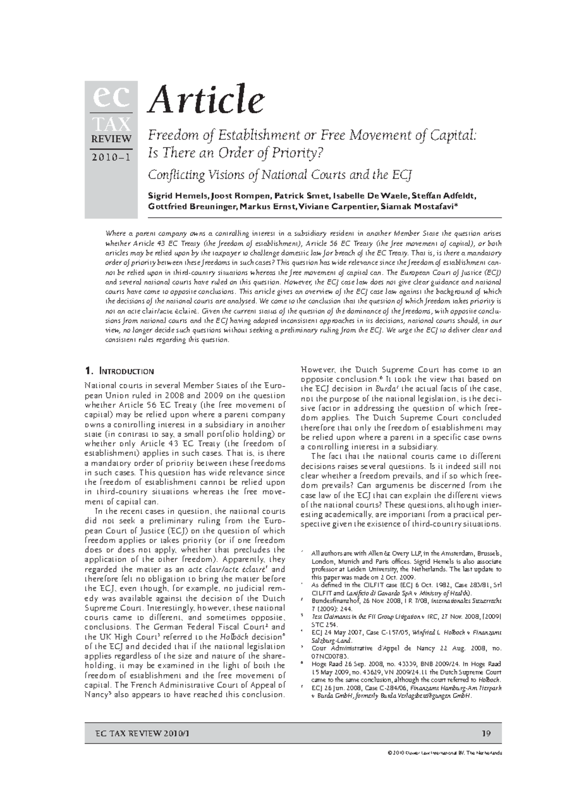 Freedom capital and establishment Article Freedom of Establishment or