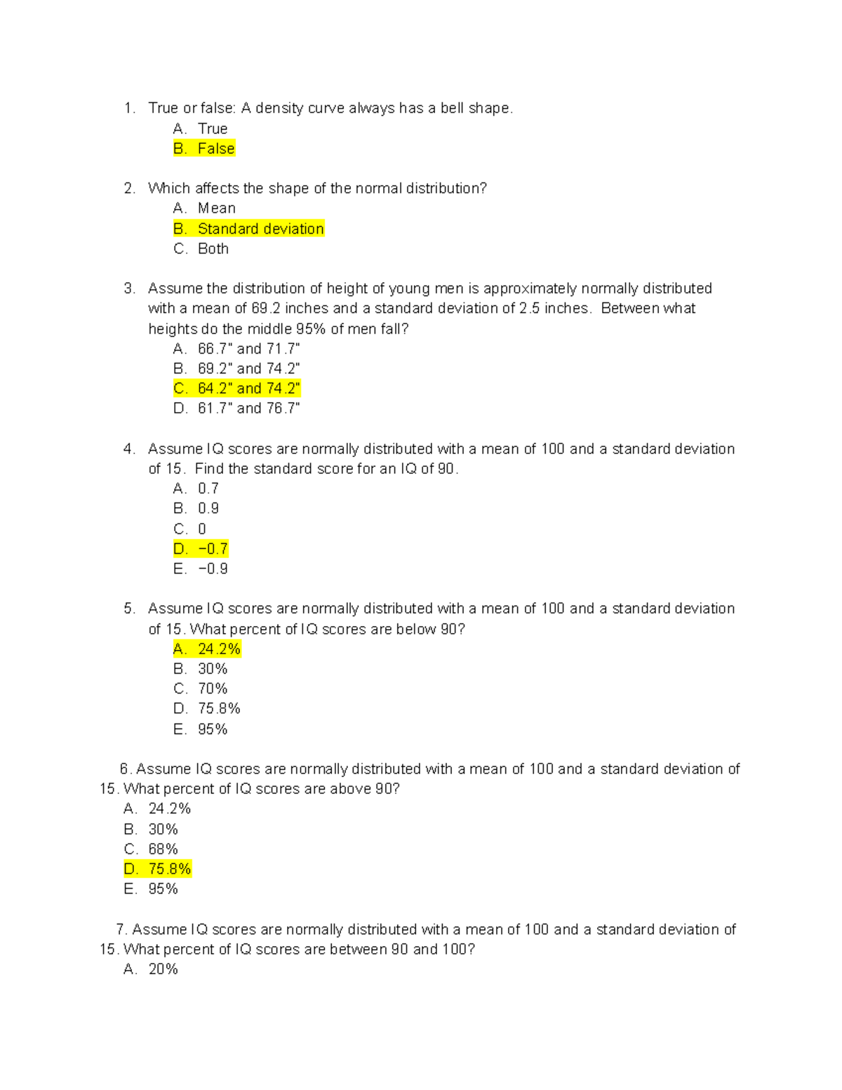 STAT Chapter 6 Questions - Google Docs - True or false: A density curve ...