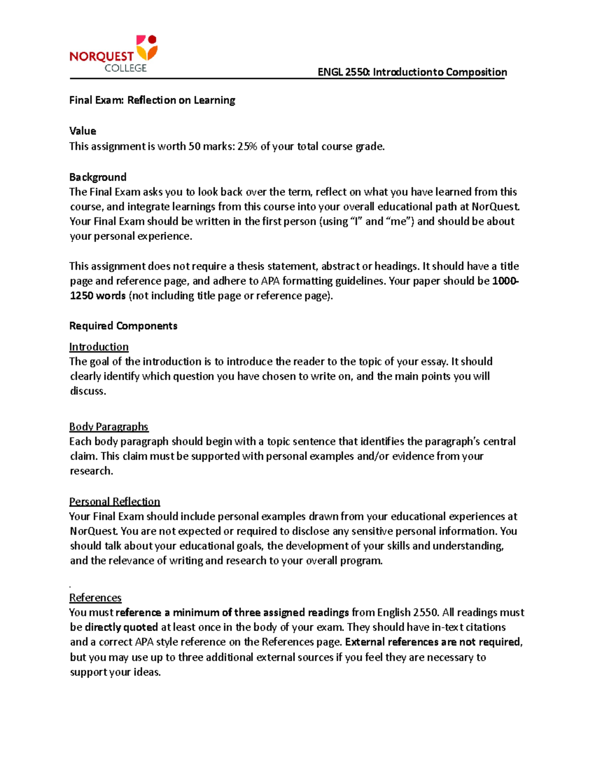 Final Exam Reflection On Learning Engl 2550 Introduction To Final Exam Reflection On Learning Engl 2550 Introduction To