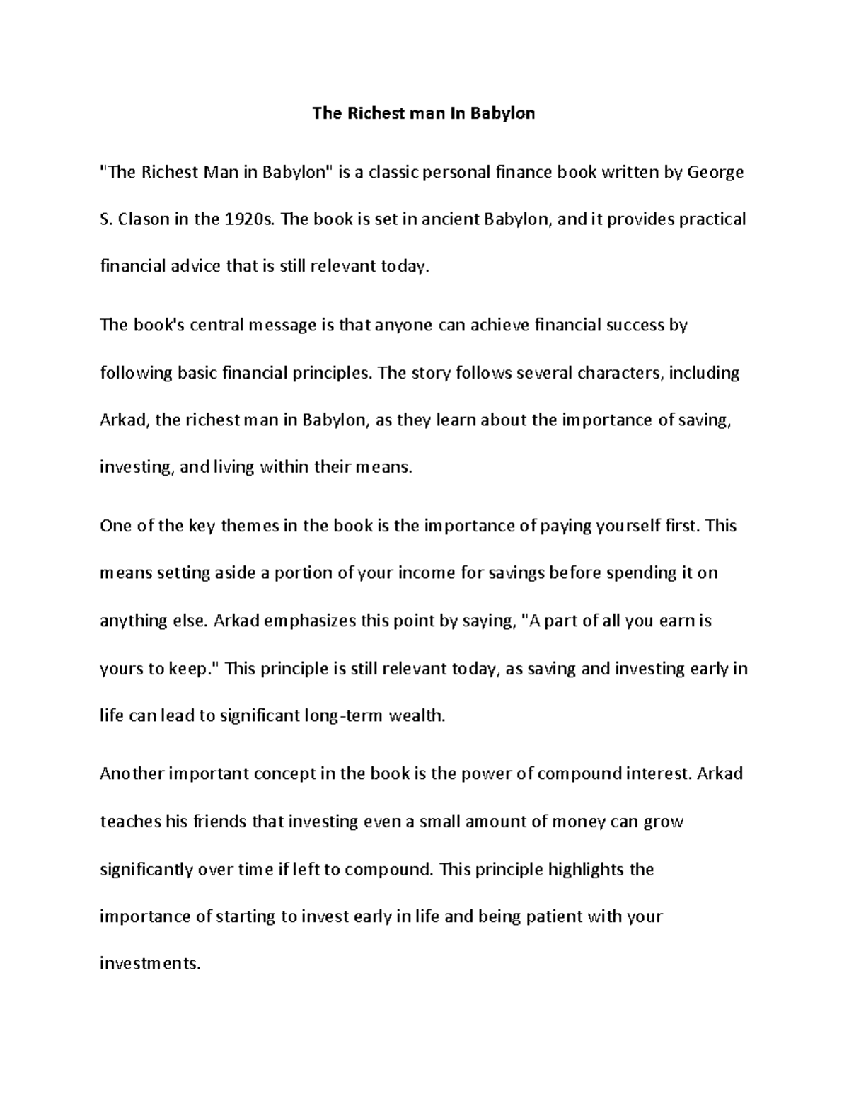 Document 33 Sam T The Richest man In Babylon "The Richest Man in