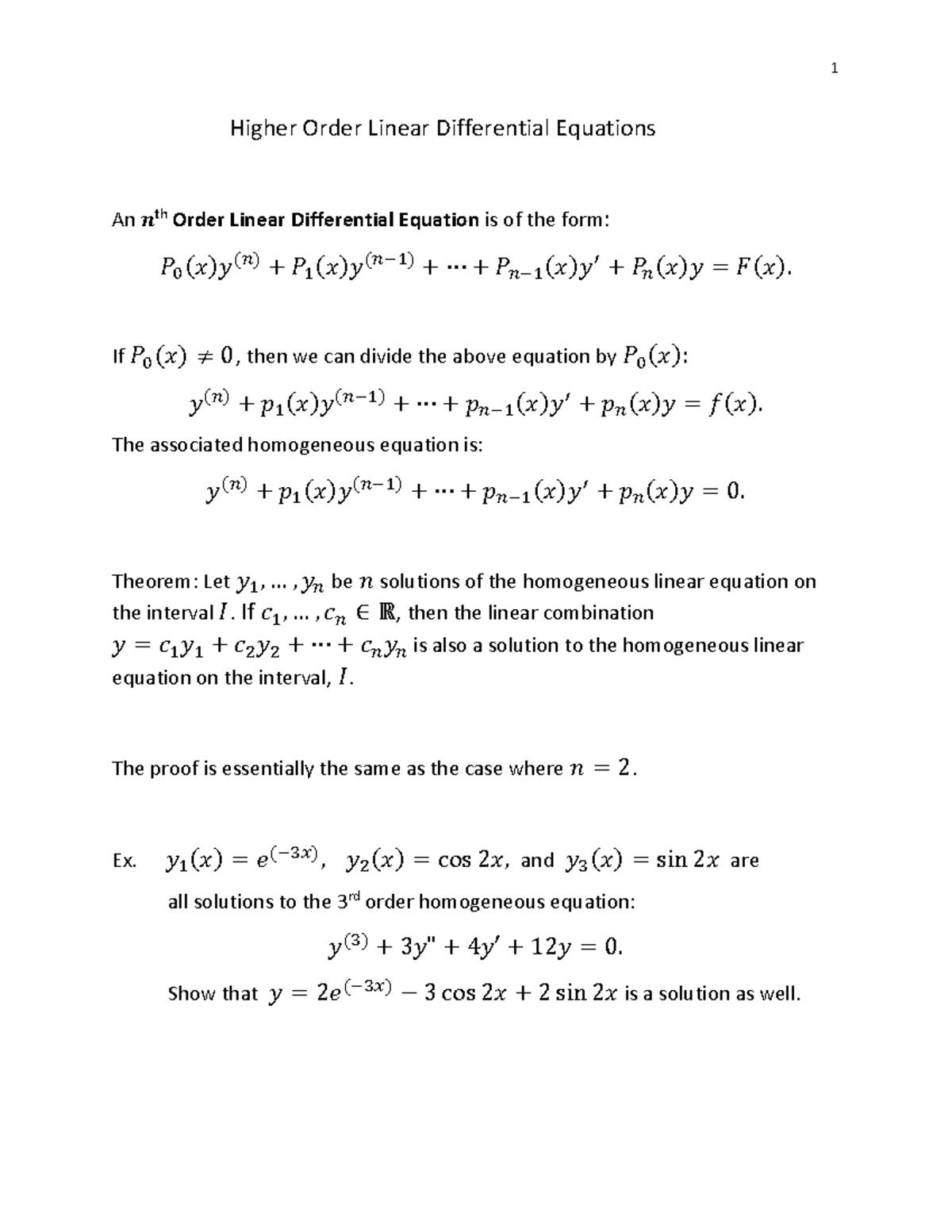 High diff Ordinary Differential Equations Higher Order Linear