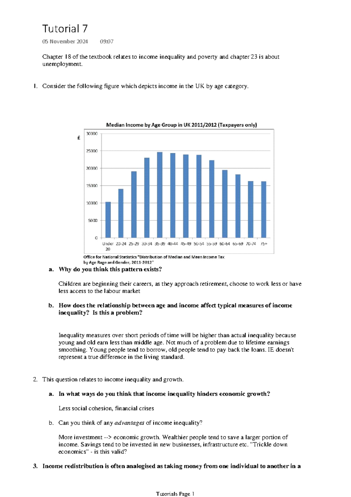 Tutorial 7 - Chapter 18 of the textbook relates to income inequality ...