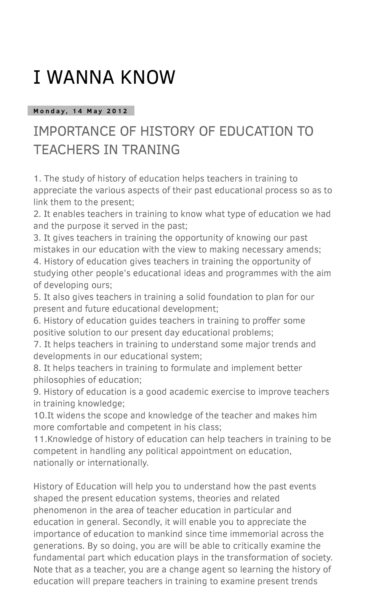 importance-of-history-of-education-to-te-i-wanna-knowi-wanna-know-m-o