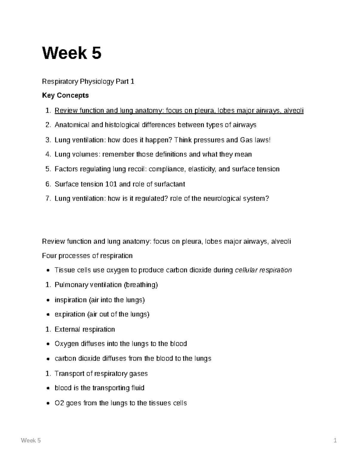 Week 5 Lecture Notes Part one of The Respiratory System - hth sci 1cc6 ...