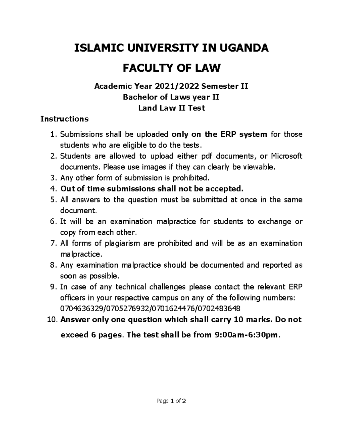 7302 Land law II SAMPLE QUESTION Page 1 of 2 ISLAMIC UNIVERSITY IN