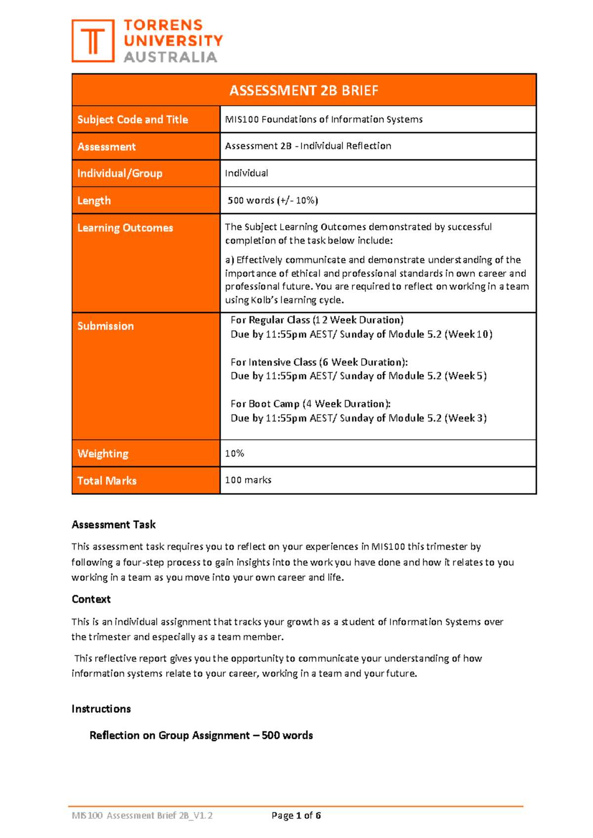 MIS 100 Assessment 2B Reflection Paper - Assessment Task This ...