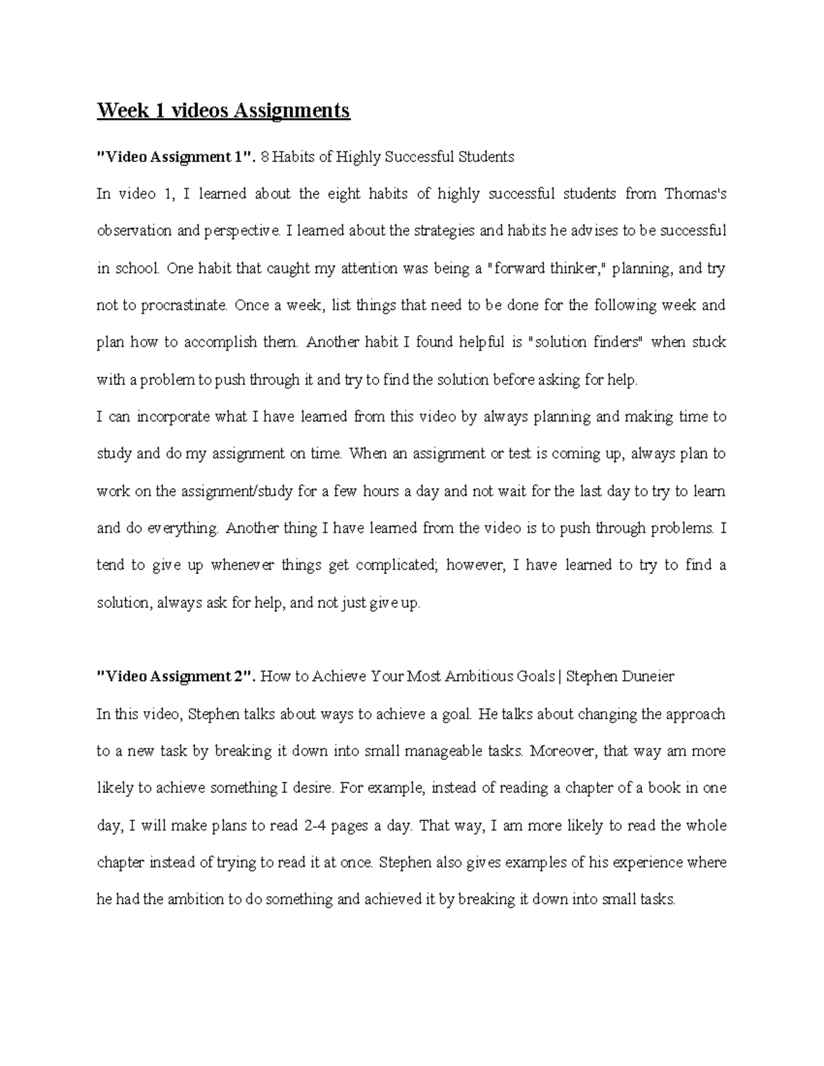 Week 1 Assign. video - Passed first try - Week 1 videos Assignments ...