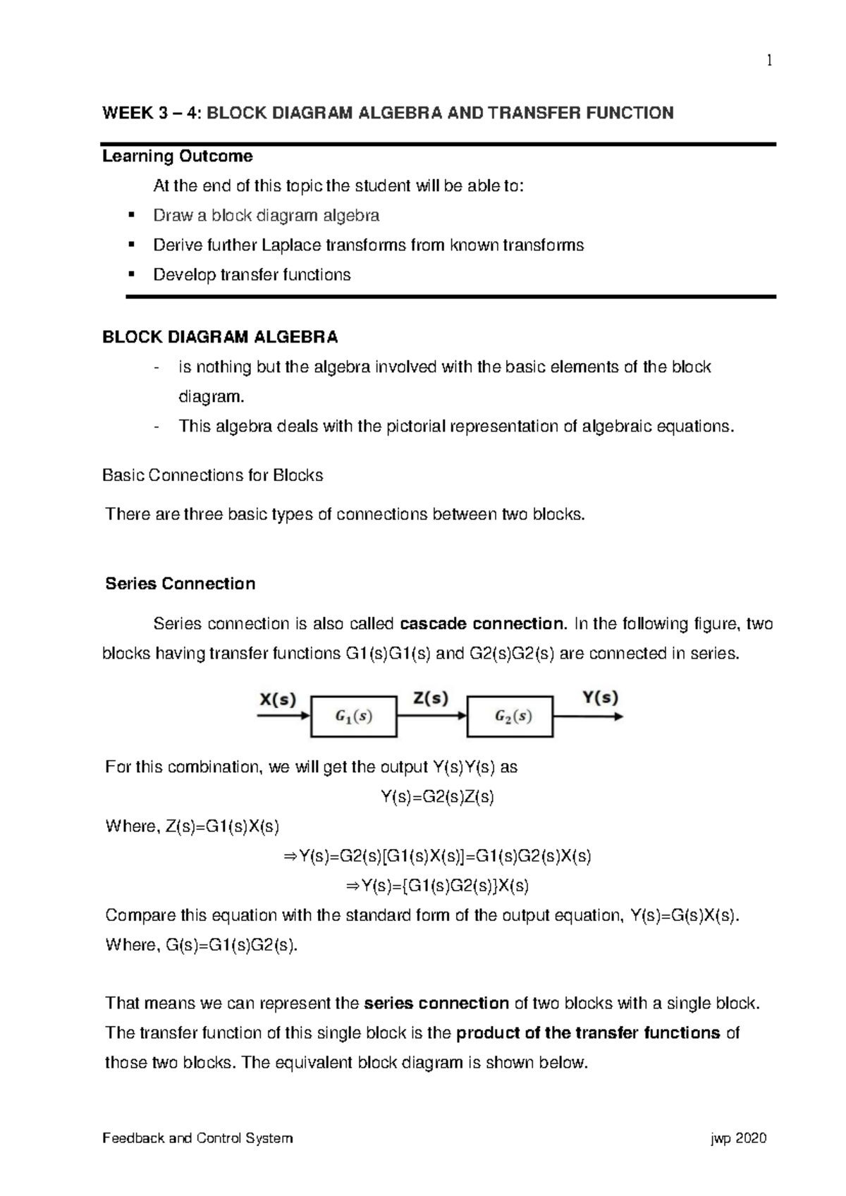 Block Diagram algebra and transfer function - ####### WEEK 3 – 4: BLOCK ...
