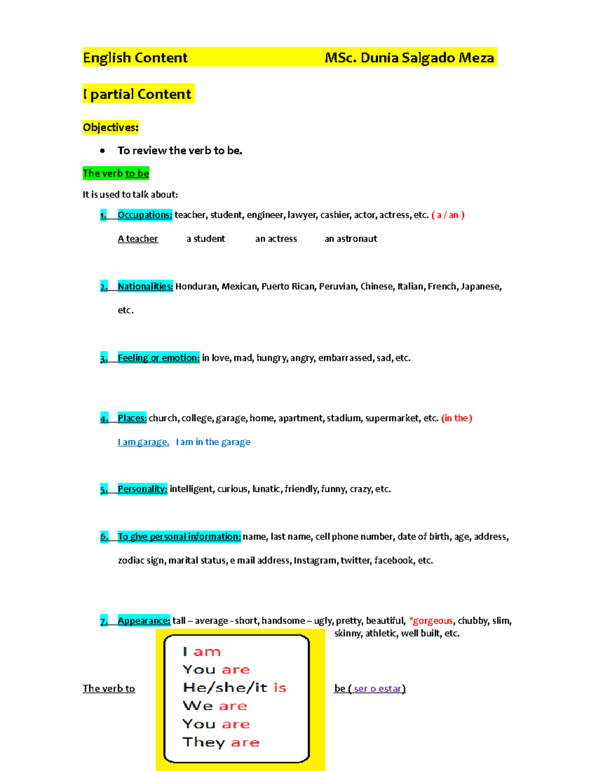 English Partials Content - English Content MSc. Dunia Salgado Meza I ...