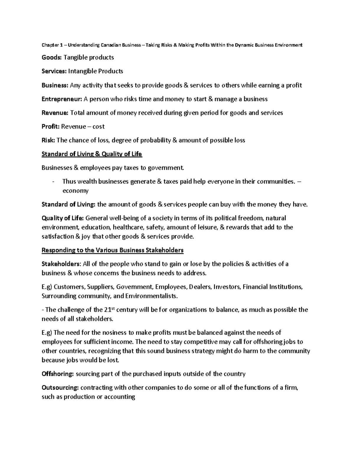 Summary - Chapters 1-3, 11, 14, 16-18 - Chapter 1 Understanding ...