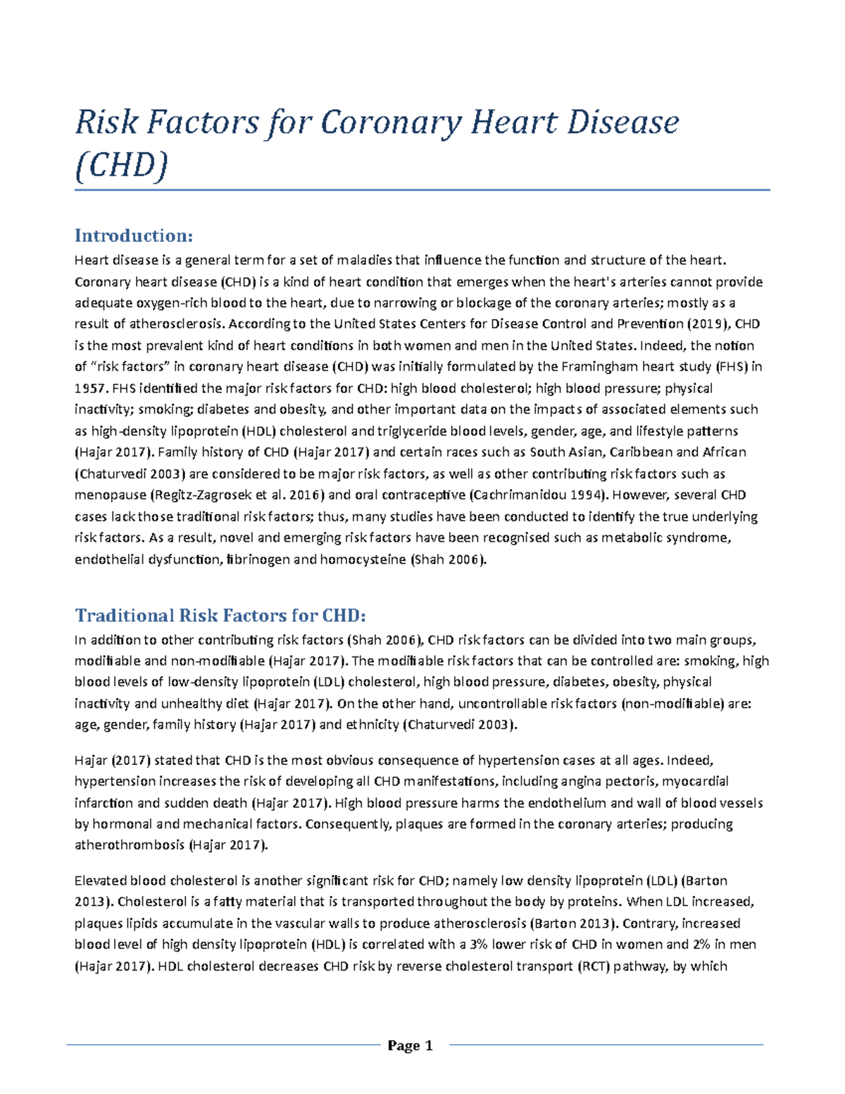 Risk factors for CHD - Report - 3673 - UWS - Studocu