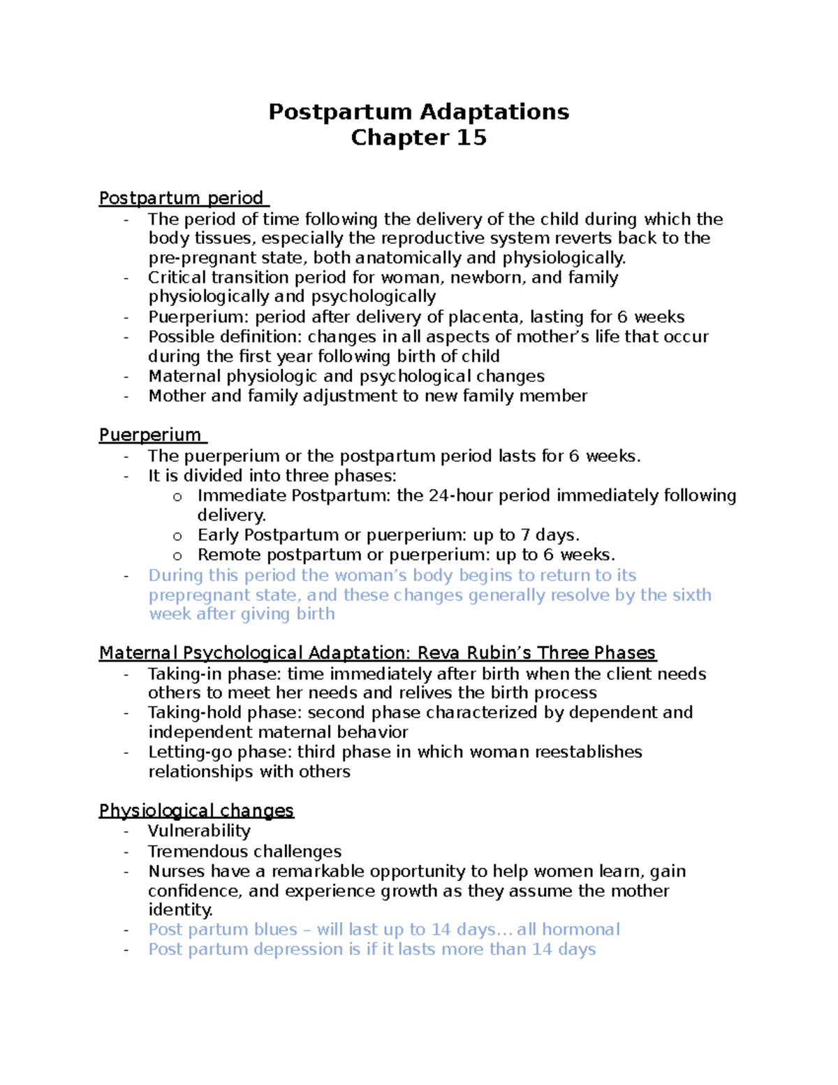 Notes - T2 . Postpartum Adaptations - Postpartum Adaptations Chapter 15 ...