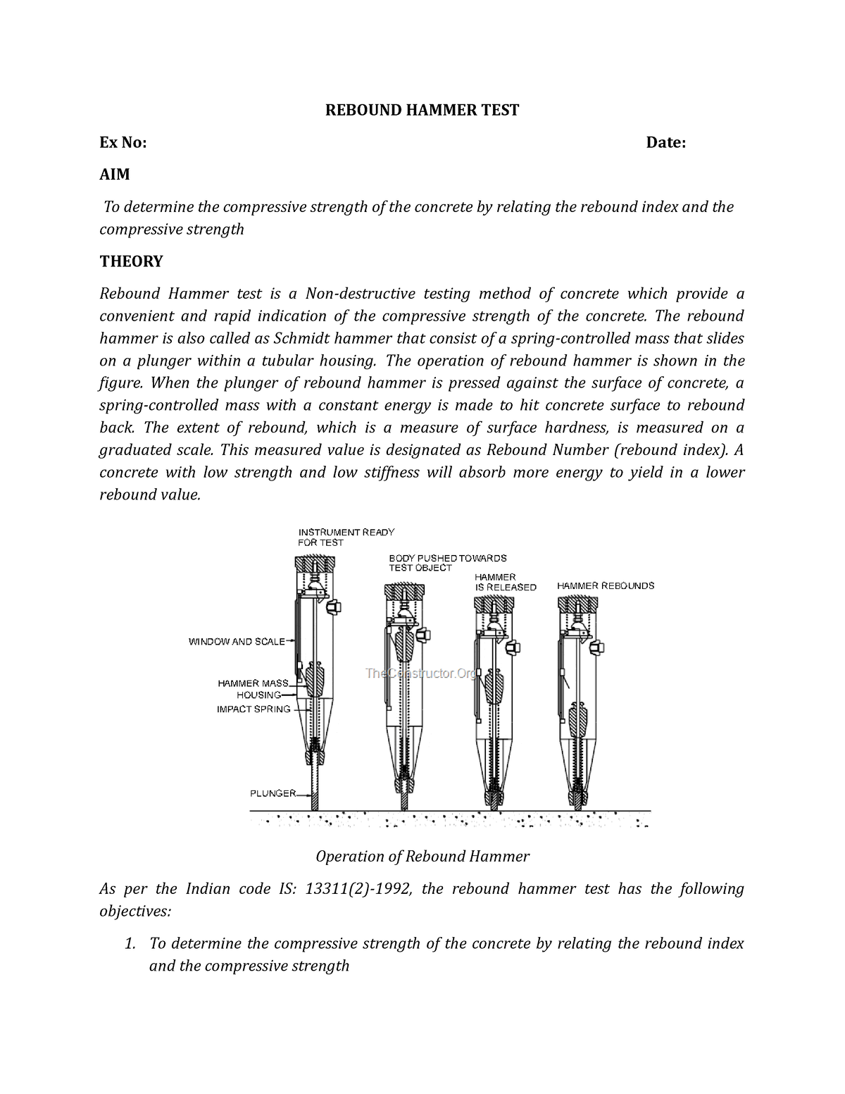 Rebound Hammer TEST - REBOUND HAMMER TEST Ex No: Date: AIM To determine